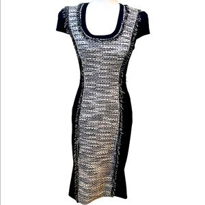 Rachel roy capped sleeve sheath black dress boucle Ponte knit size 2